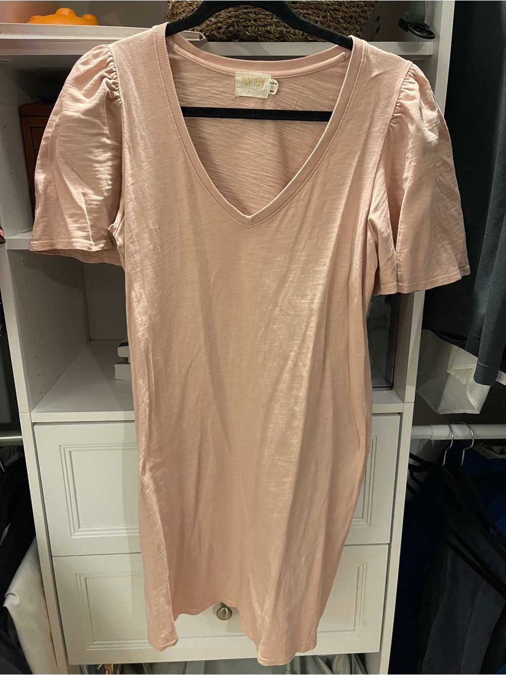 Nation LTD Blush Pink V-Neck Puff Sleeve Dress
